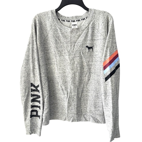 NWOT PINK Victoria’s Secret Heather Gray Sweatshirt logo Stripe Sleeve SZ M - Picture 12 of 12